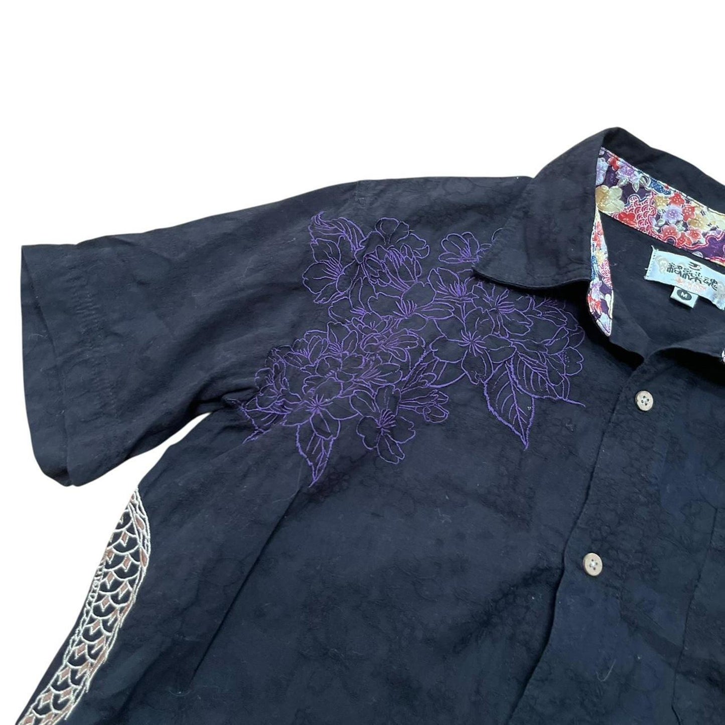 Karakuri Embroidered Shirt Black Gold Purple