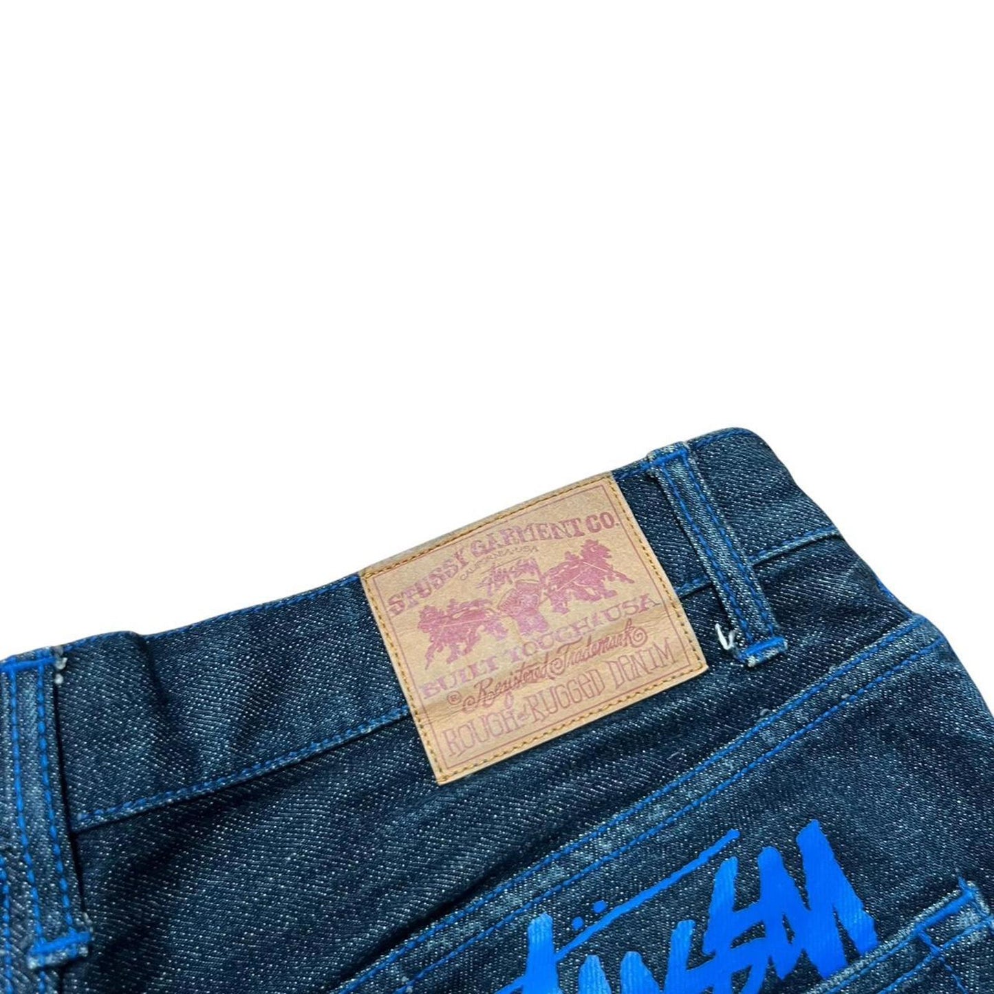 Stussy Pocket Logo Denim Shorts Blue Navy