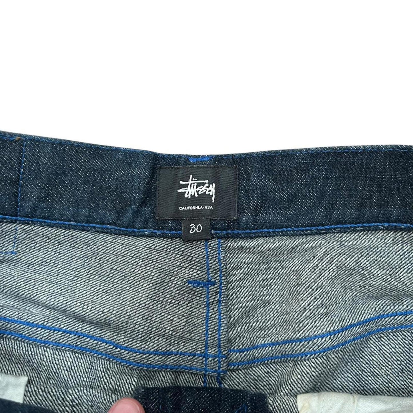 Stussy Pocket Logo Denim Shorts Blue Navy