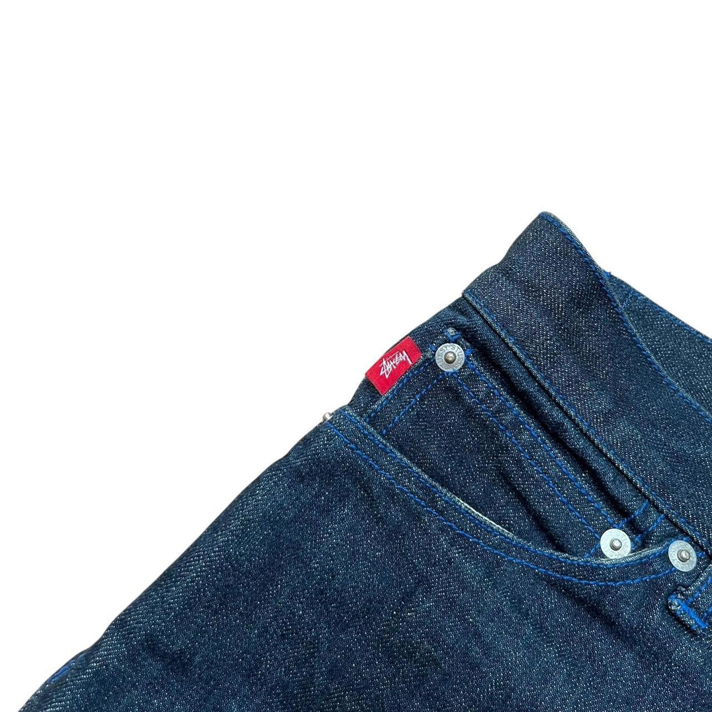 Stussy Pocket Logo Denim Shorts Blue Navy