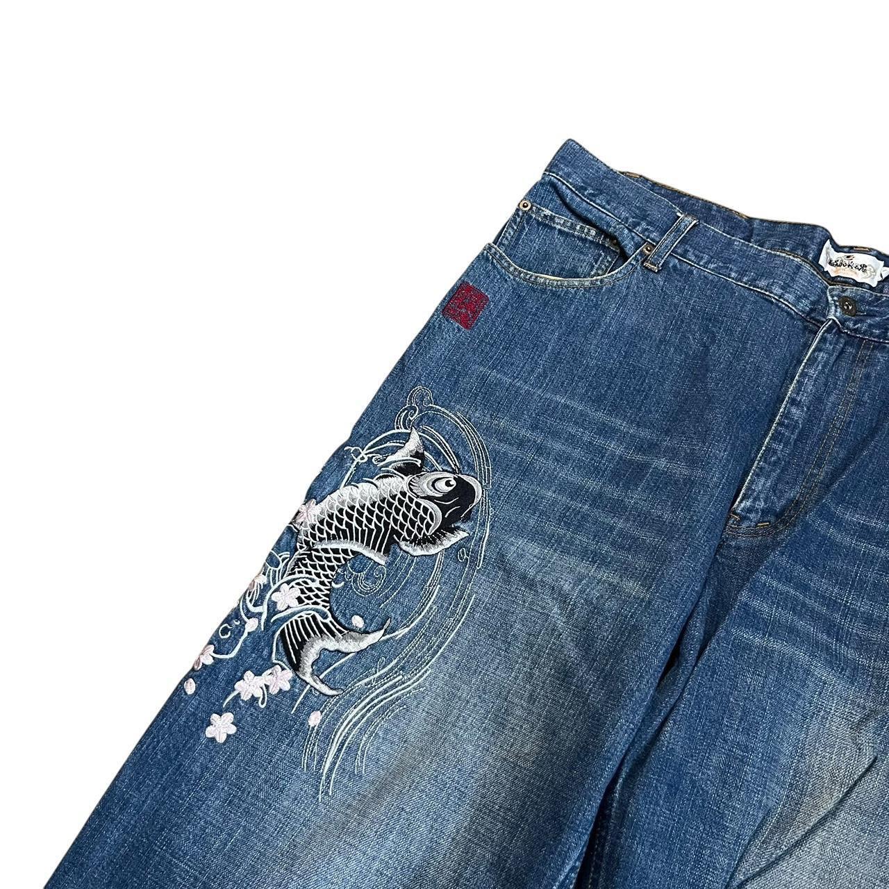 Authentic Karakuri Embroidery Multi-pocket Koi Fish Jeans