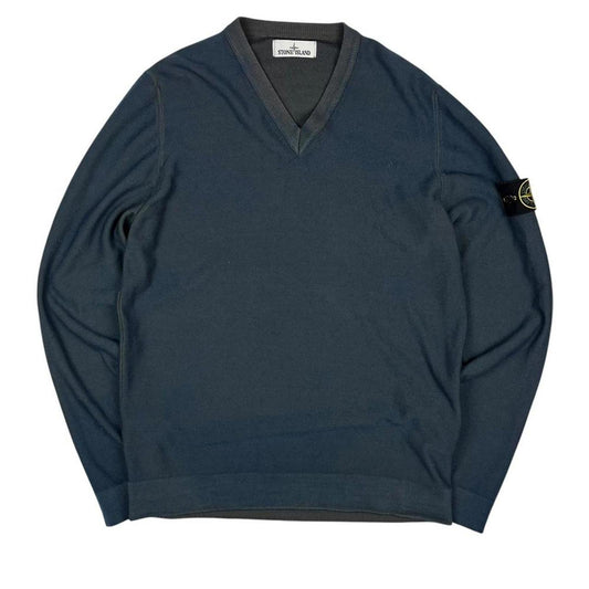 Stone Island Lightweight Knit Crewneck Blue Brown Accents