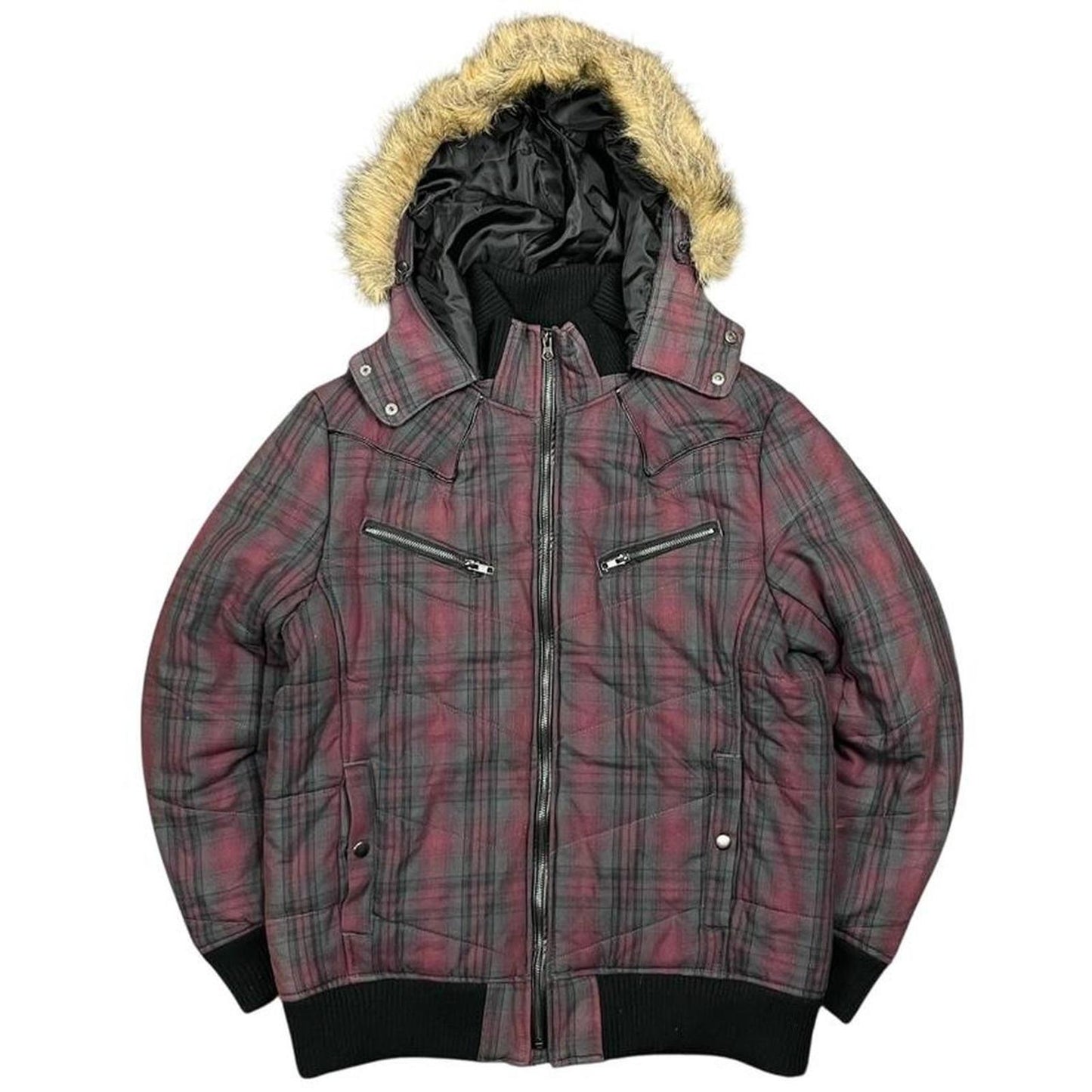Japanese Archive Plaid Multi Pocket Fur Jacket
