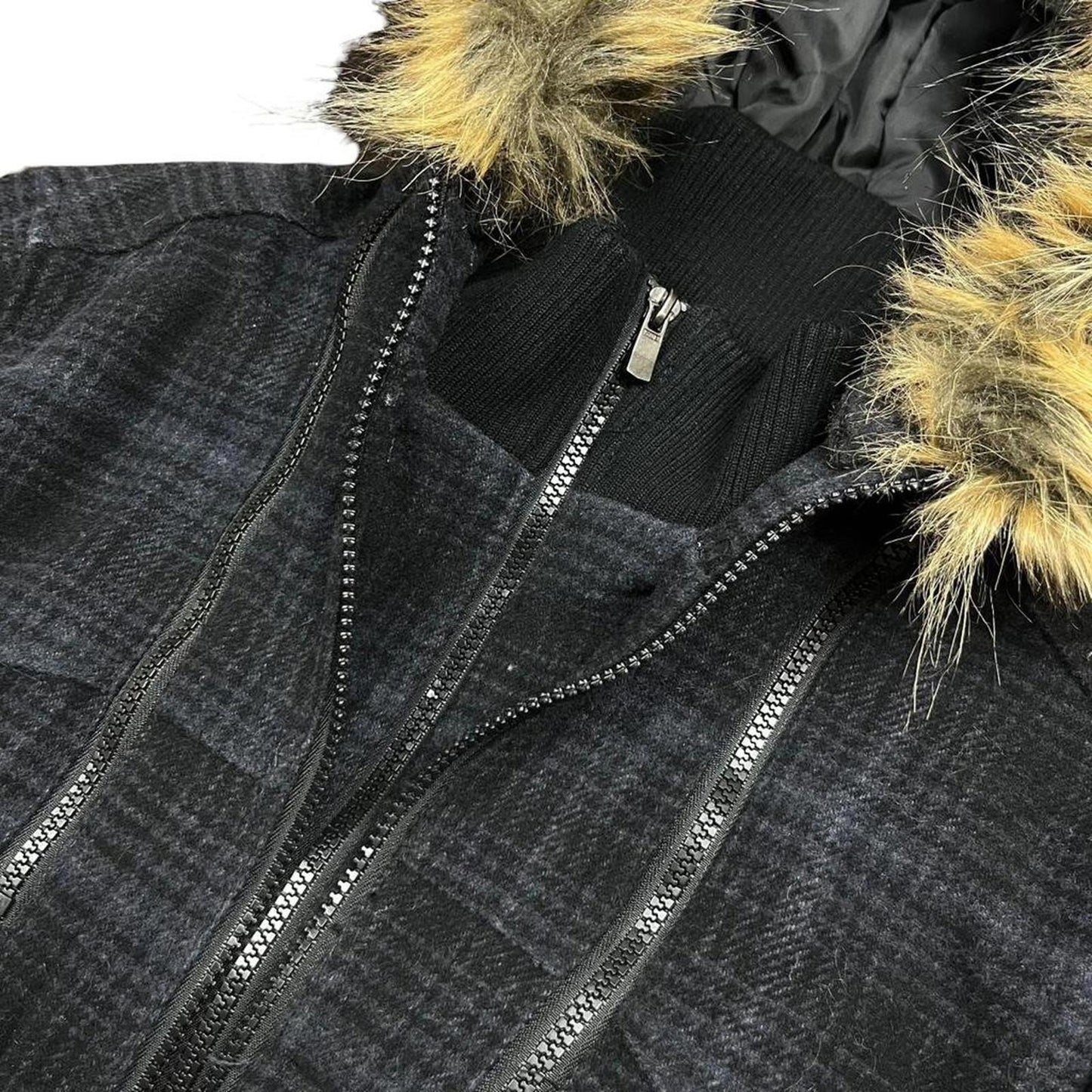 Japanese Archive Plaid Multi Pocket Fur Jacket