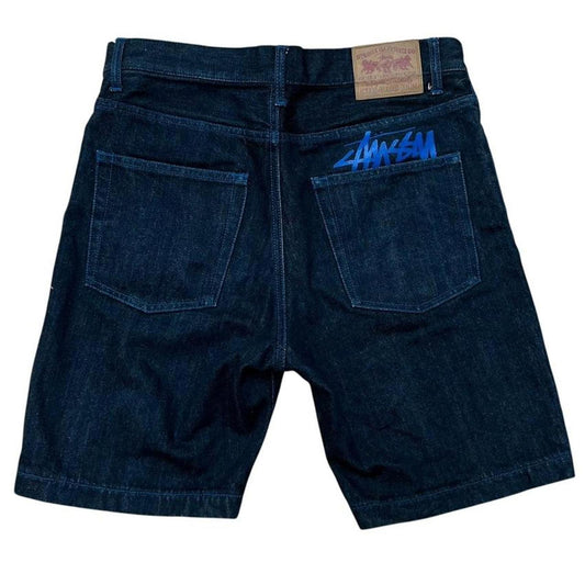 Stussy Pocket Logo Denim Shorts Blue Navy