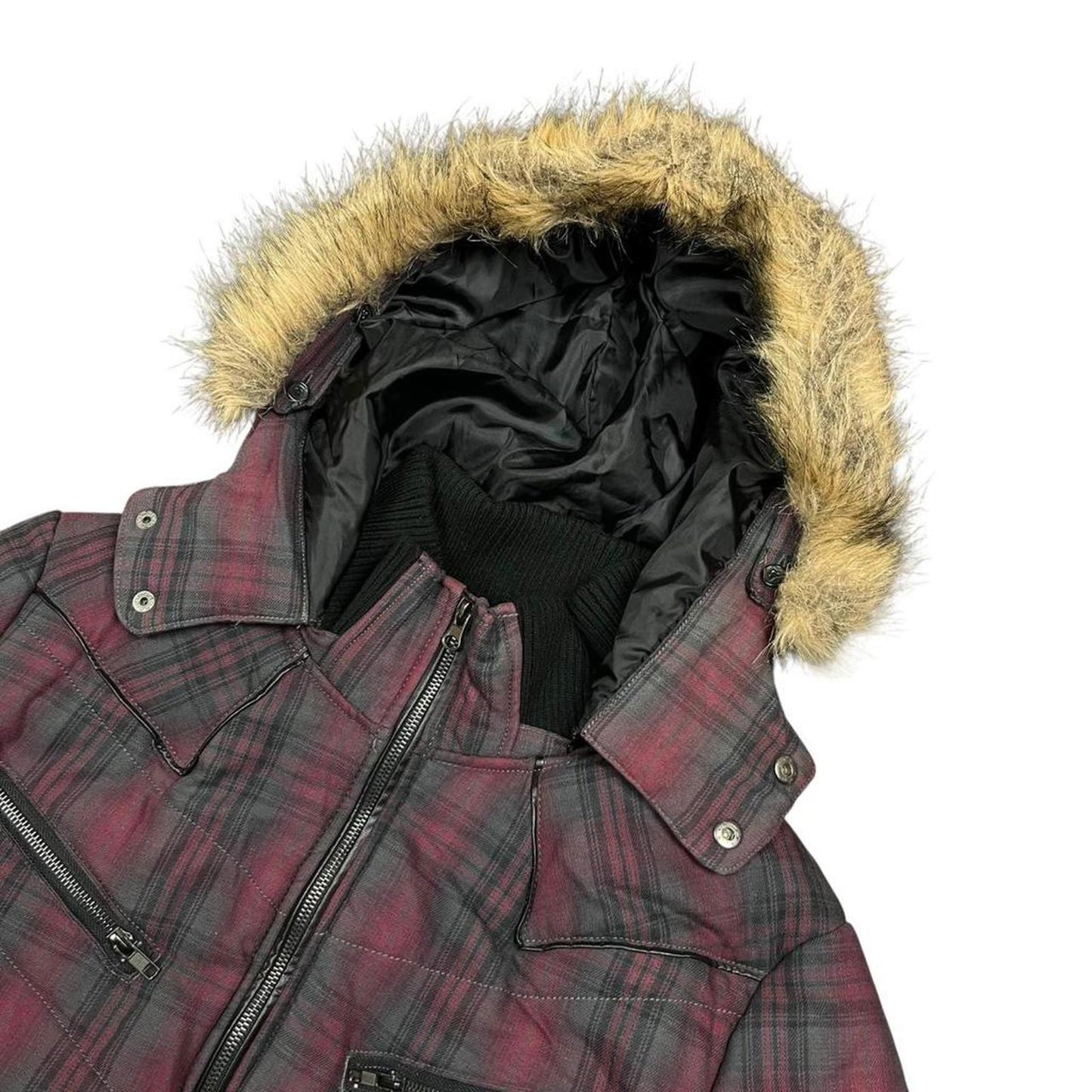 Japanese Archive Plaid Multi Pocket Fur Jacket