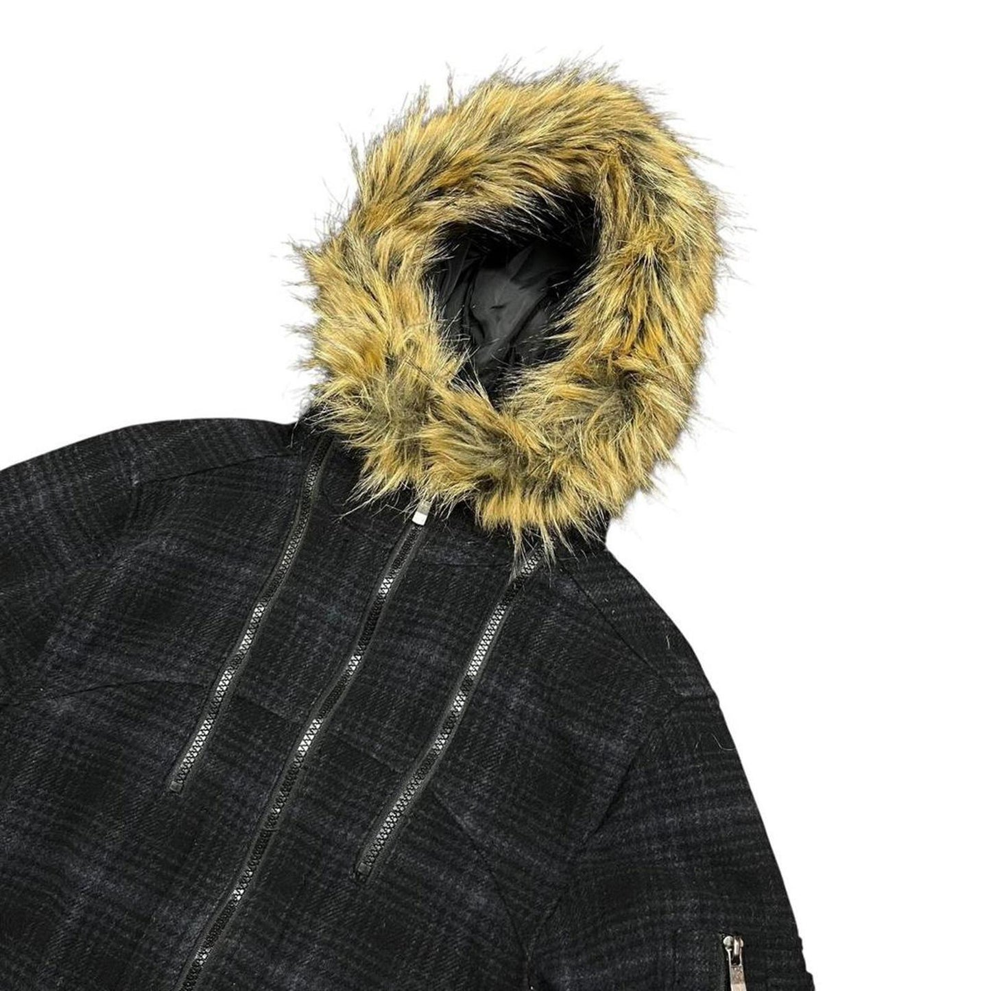 Japanese Archive Plaid Multi Pocket Fur Jacket