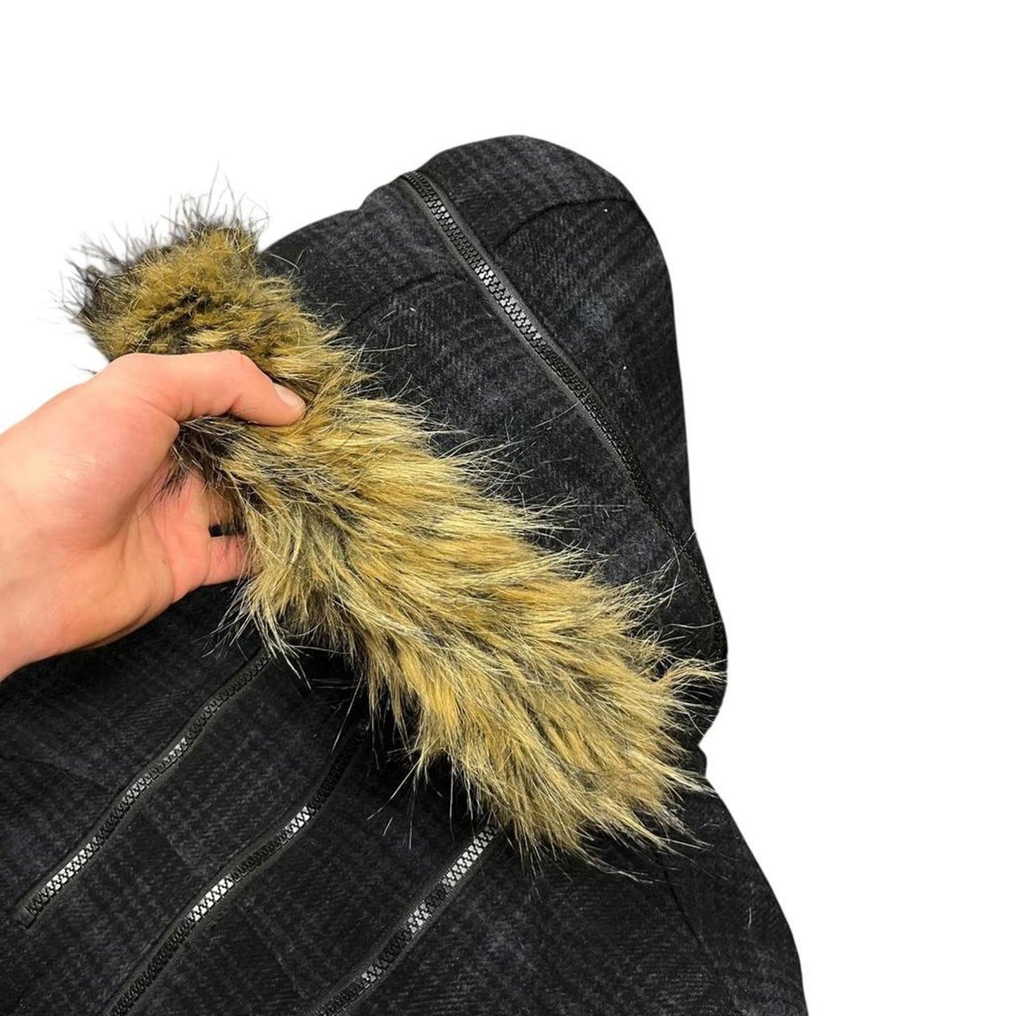 Japanese Archive Plaid Multi Pocket Fur Jacket