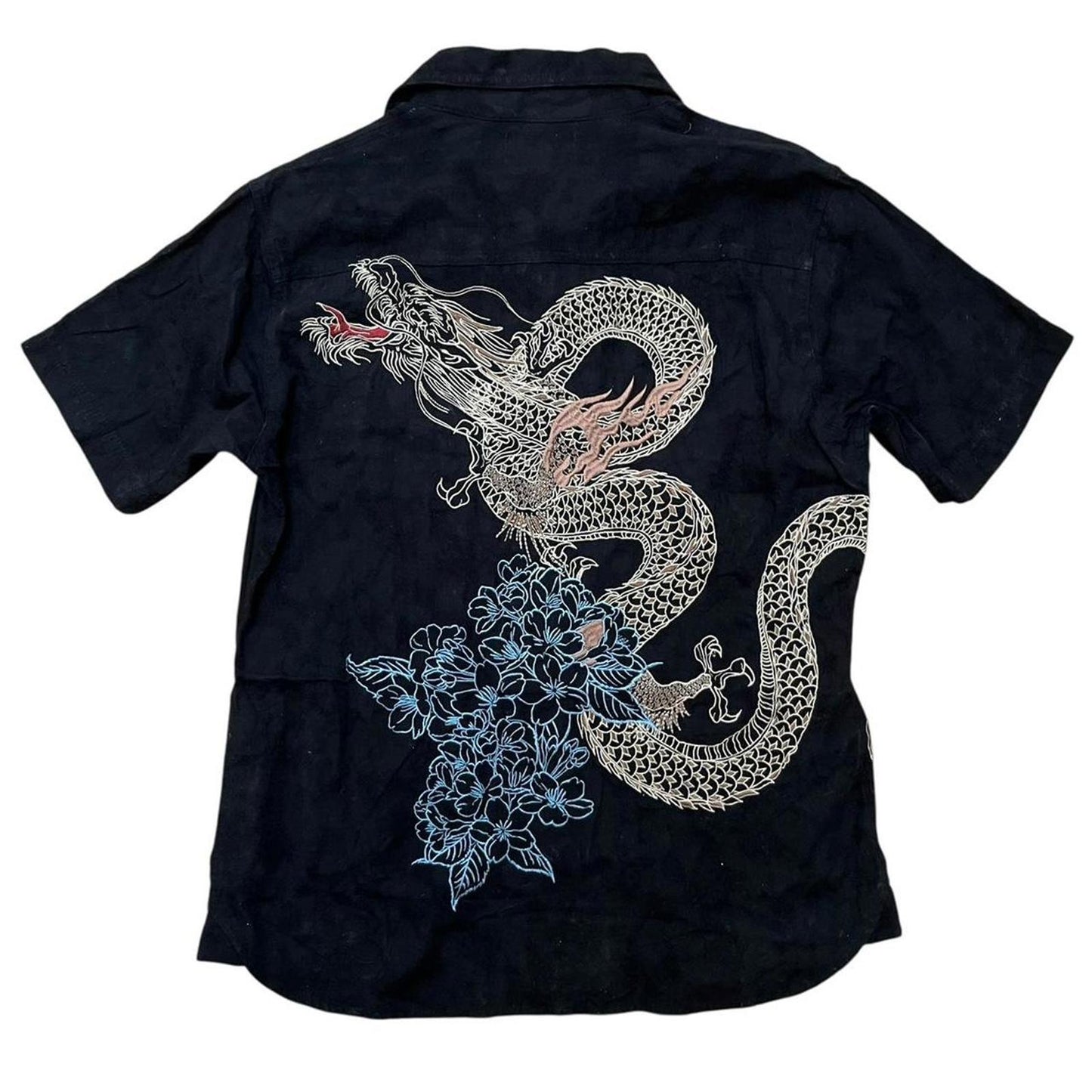 Karakuri Embroidered Shirt Black Gold Purple