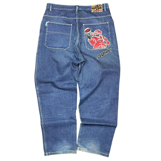 School Of Hard Knocks Leather Navy Jeans