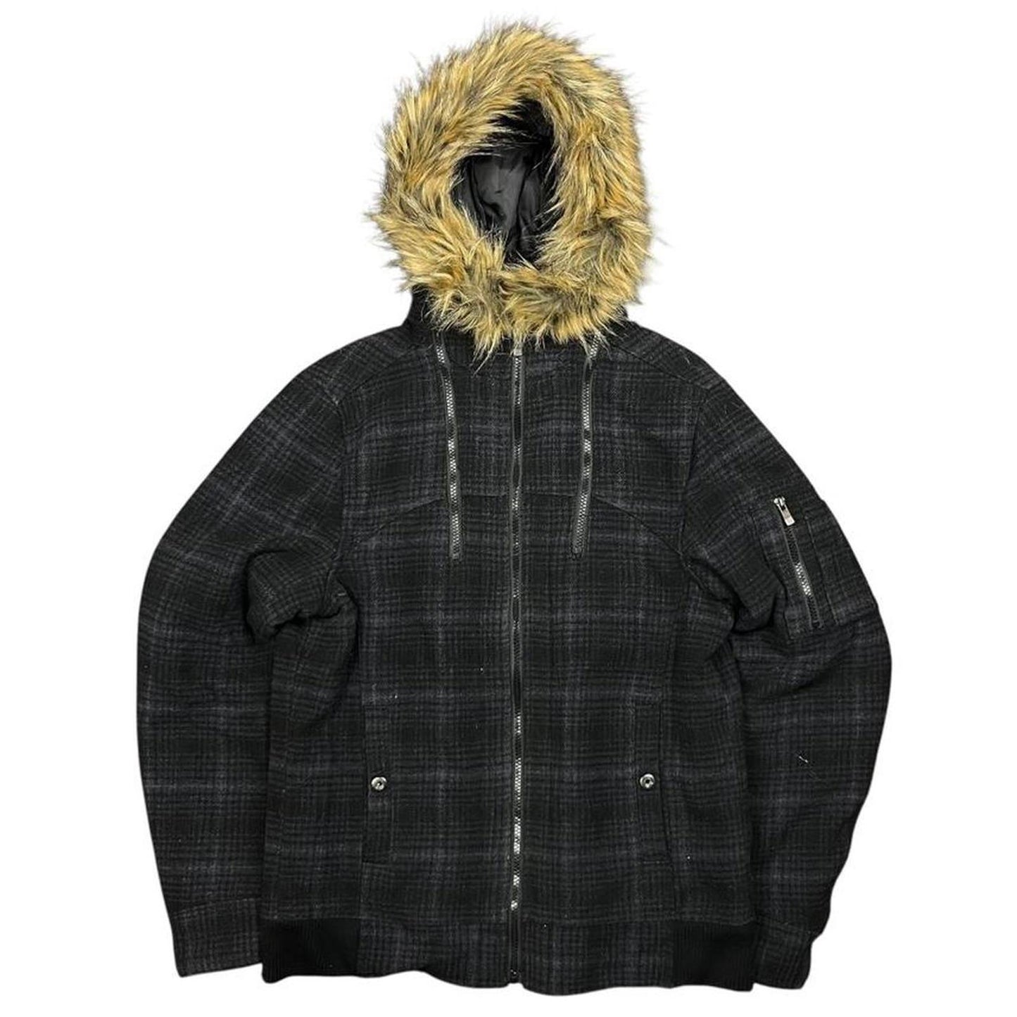 Japanese Archive Plaid Multi Pocket Fur Jacket