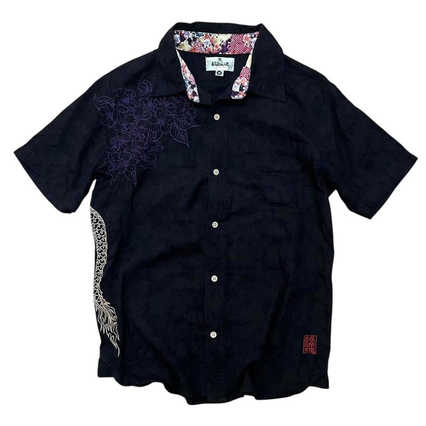 Karakuri Embroidered Shirt Black Gold Purple