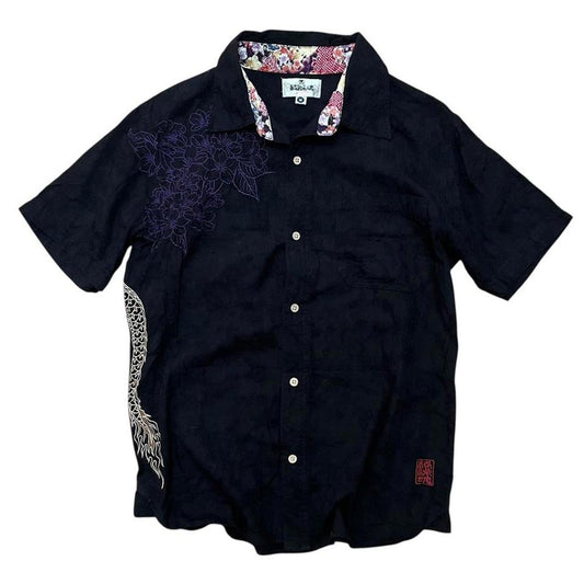Karakuri Embroidered Shirt Black Gold Purple