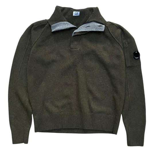 CP Company Knit Quarter Zip Dark Green