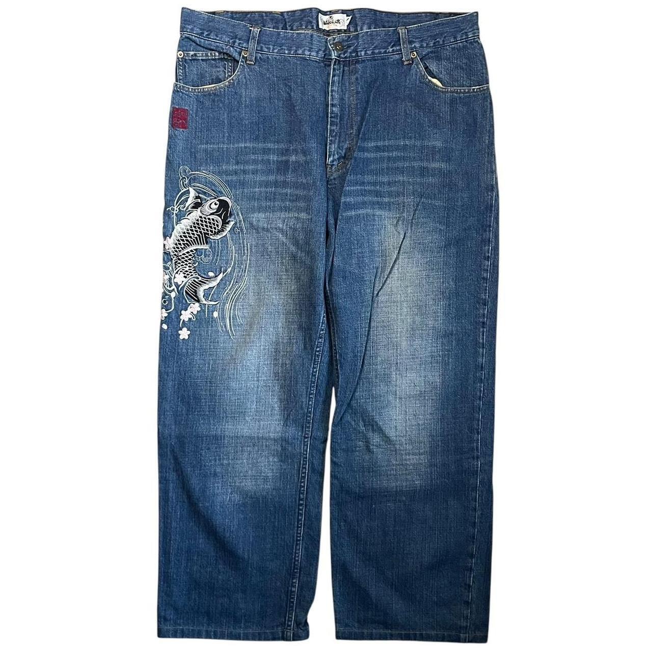 Authentic Karakuri Embroidery Multi-pocket  Koi Fish Jeans